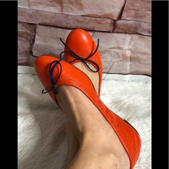 J. Crew Shoes - J Crew orange Emma Bow flat shoes size 6.5